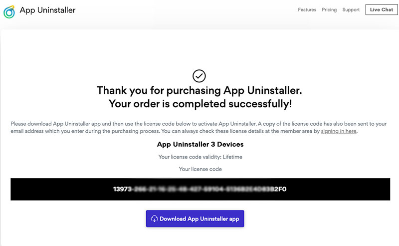 thank you for purchasing app uninstaller
